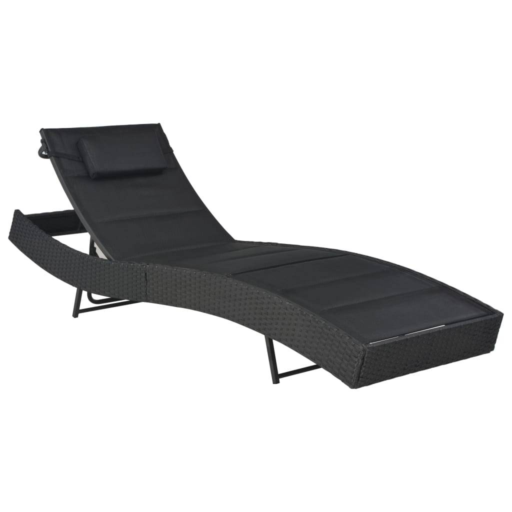 Helloshop26 - Transat chaise longue bain de soleil lit de jardin terrasse meuble d'extérieur résine tressée et textilène noir - Image 1