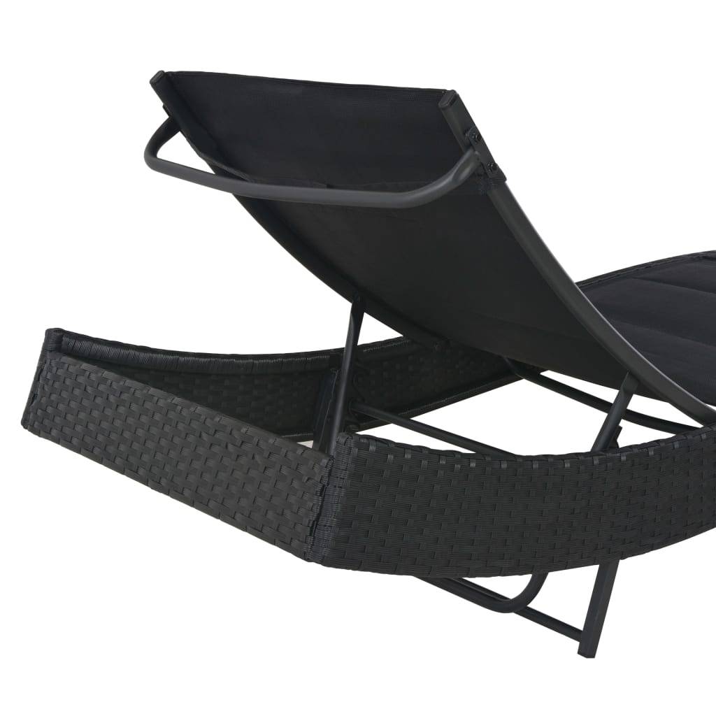 Helloshop26 - Transat chaise longue bain de soleil lit de jardin terrasse meuble d'extérieur résine tressée et textilène noir - Image 4