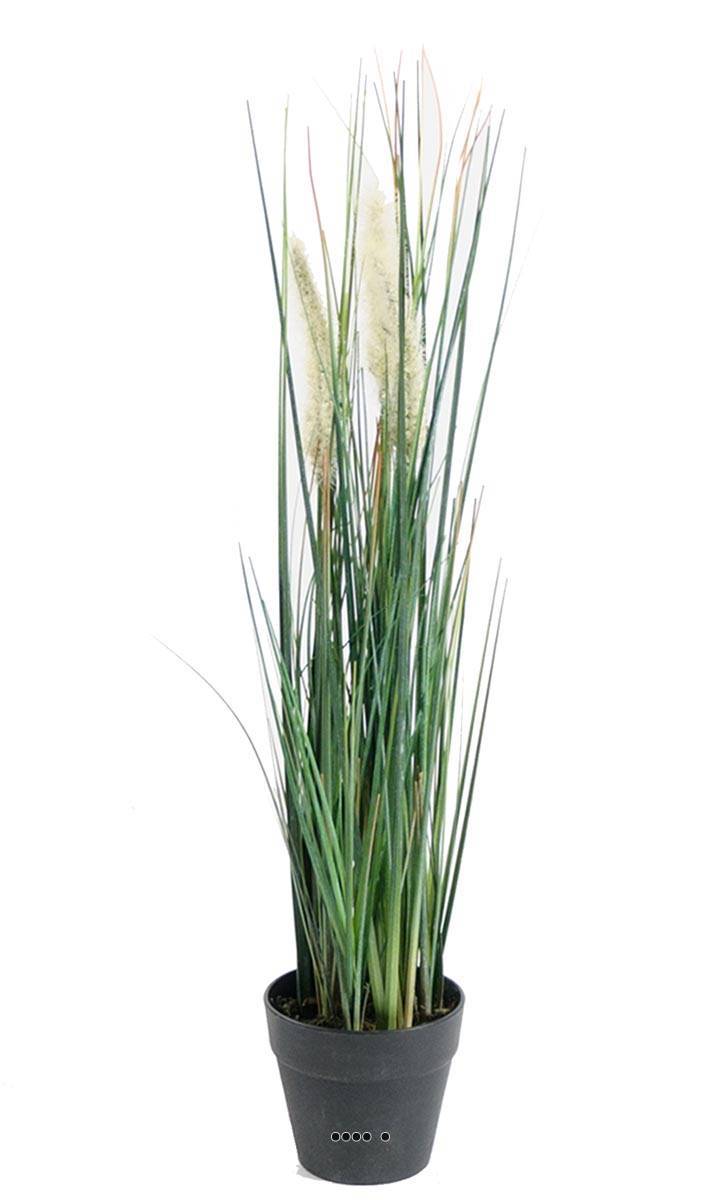 Artificielles - Graminée herbe de roseau artificielle avec 3 chatons en pot H 50 cm - Image 1