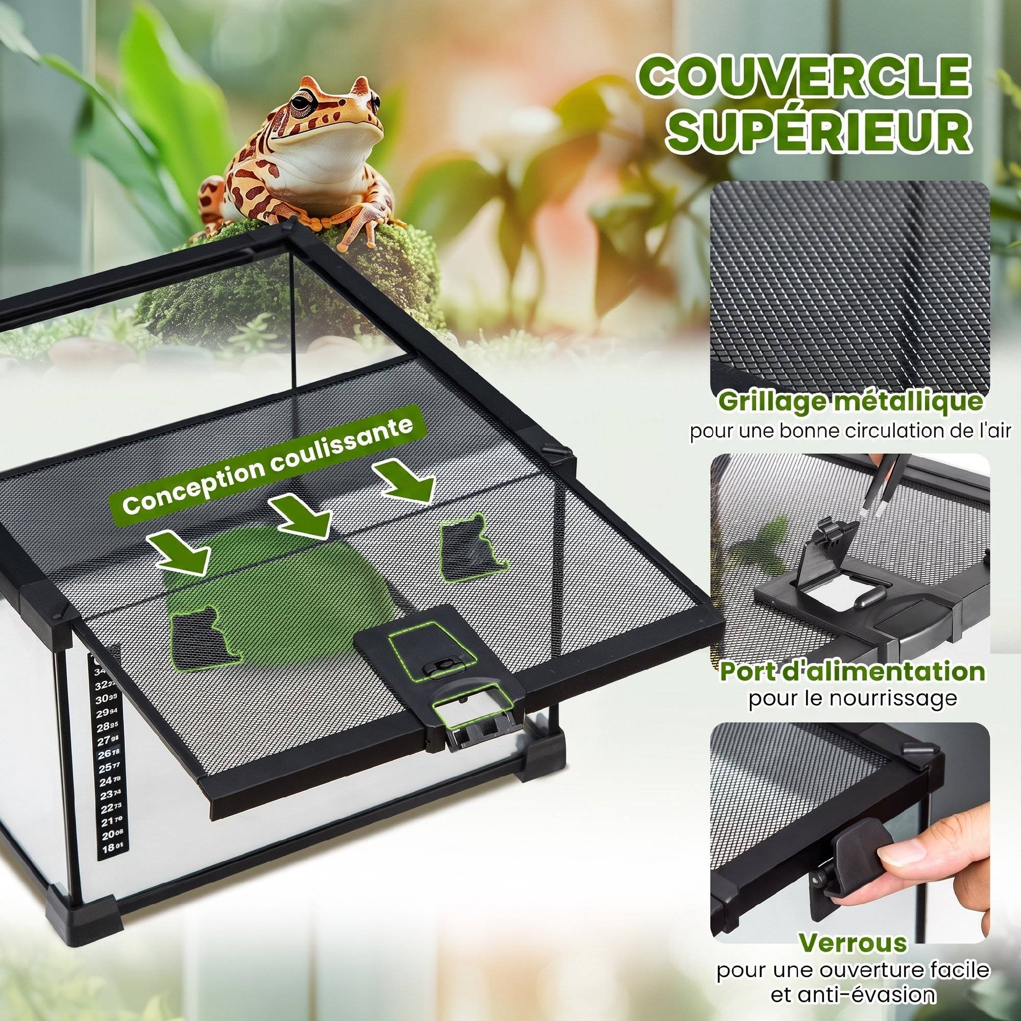 Boîtier reptile 50×30×35cm noir, panneau arrière, fermeture rotative sécurisée, ventilation frontale - Image 7