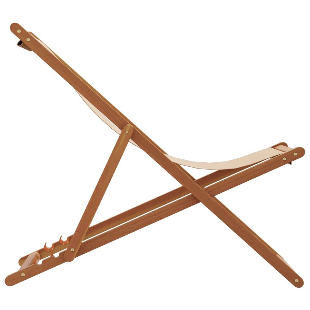 Maison Chic - lot de 2 Chaises de plage pliantes - Bain de soleil - Transat beige tissu et bois massif HL300 - Image 5