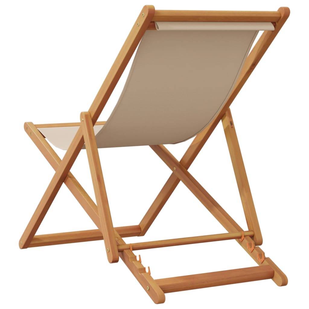 Maison Chic - lot de 2 Chaises de plage pliantes - Bain de soleil - Transat beige tissu et bois massif HL300 - Image 6