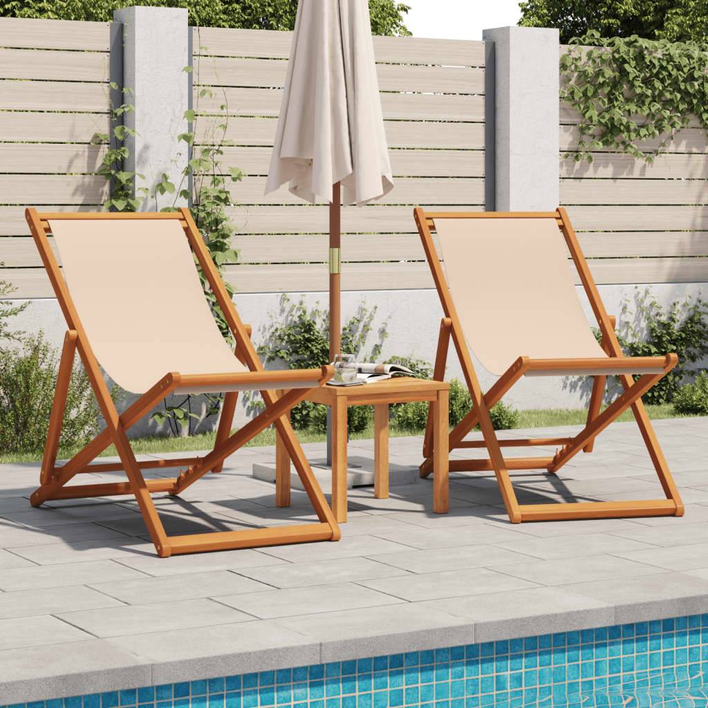 Maison Chic - lot de 2 Chaises de plage pliantes - Bain de soleil - Transat beige tissu et bois massif HL300 - Image 1