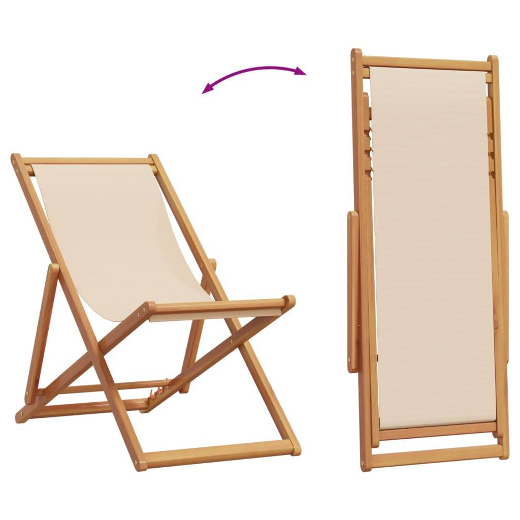 Maison Chic - lot de 2 Chaises de plage pliantes - Bain de soleil - Transat beige tissu et bois massif HL300 - Image 7