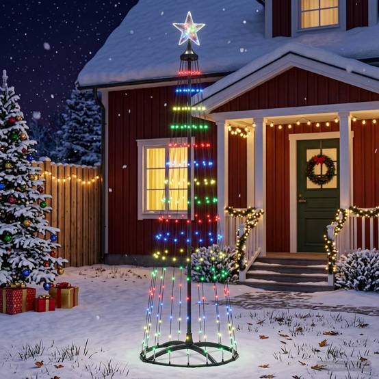 Vidaxl - Sapin cône lumineux LED 180 cm 250 LED Multicolore Acier Blanc vidaXL 42050810 - Image 1