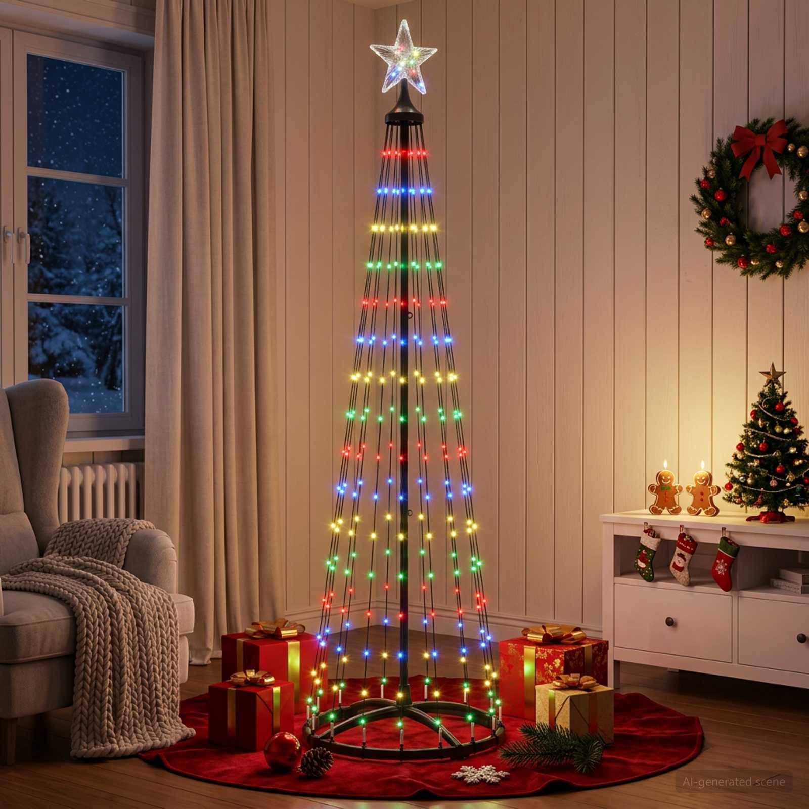 Vidaxl - Sapin cône lumineux LED 180 cm 250 LED Multicolore Acier Blanc vidaXL 42050810 - Image 4