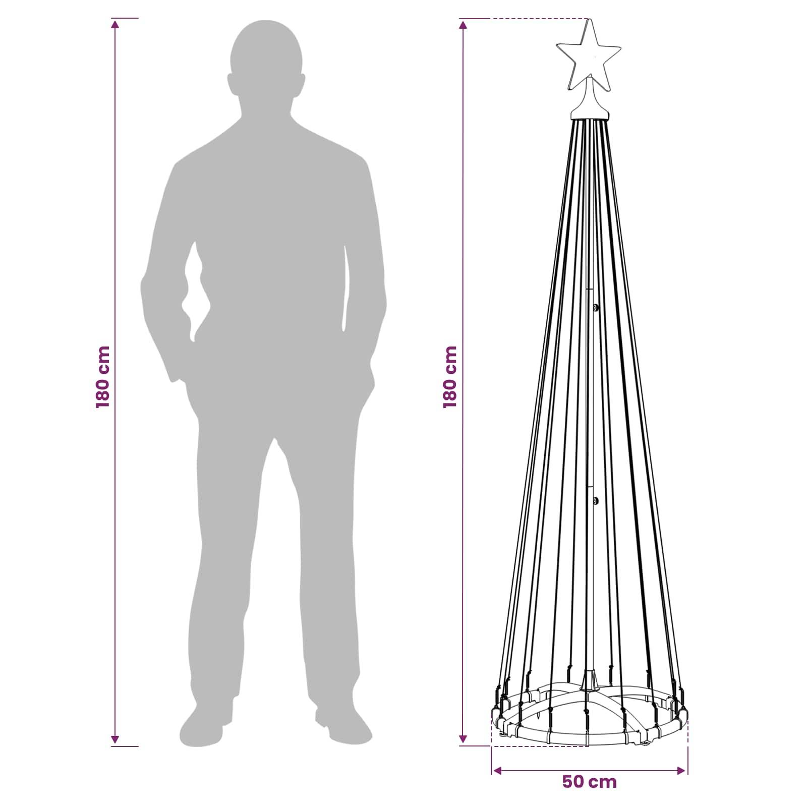 Vidaxl - Sapin cône lumineux LED 180 cm 250 LED Multicolore Acier Blanc vidaXL 42050810 - Image 3