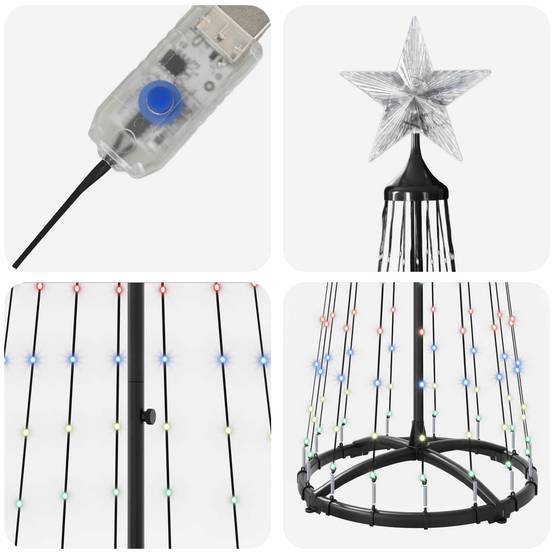 Vidaxl - Sapin cône lumineux LED 180 cm 250 LED Multicolore Acier Blanc vidaXL 42050810 - Image 6