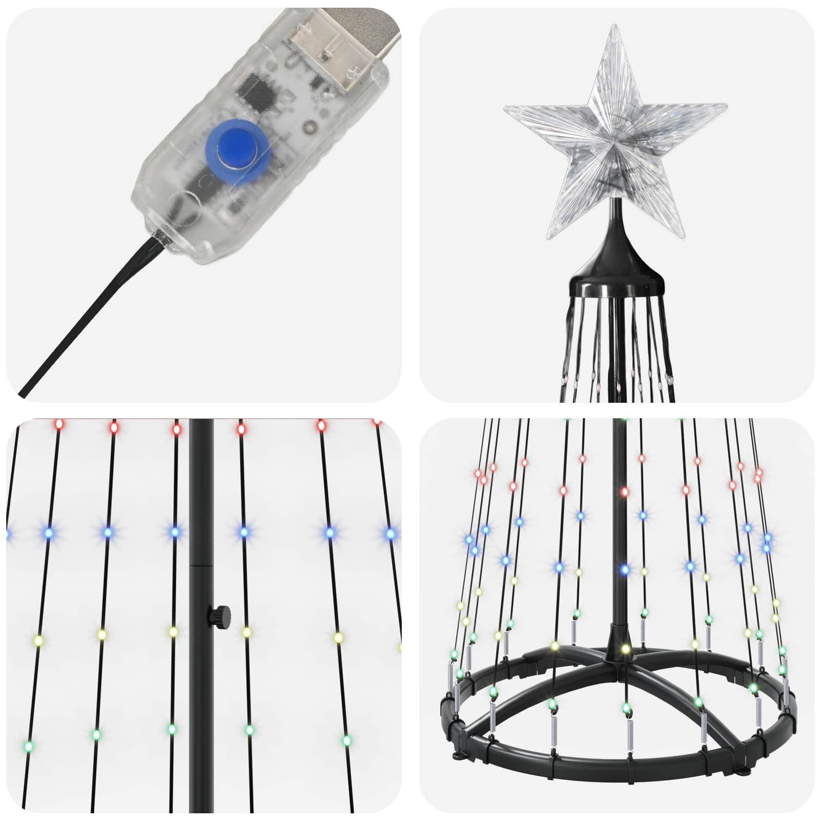 Vidaxl - Sapin cône lumineux LED 180 cm 250 LED Multicolore Acier Blanc vidaXL 42050810 - Image 6