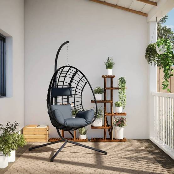Chaise balançoire - Chaise suspendue œuf support anthracite rotin et acier HL172 - Image 3
