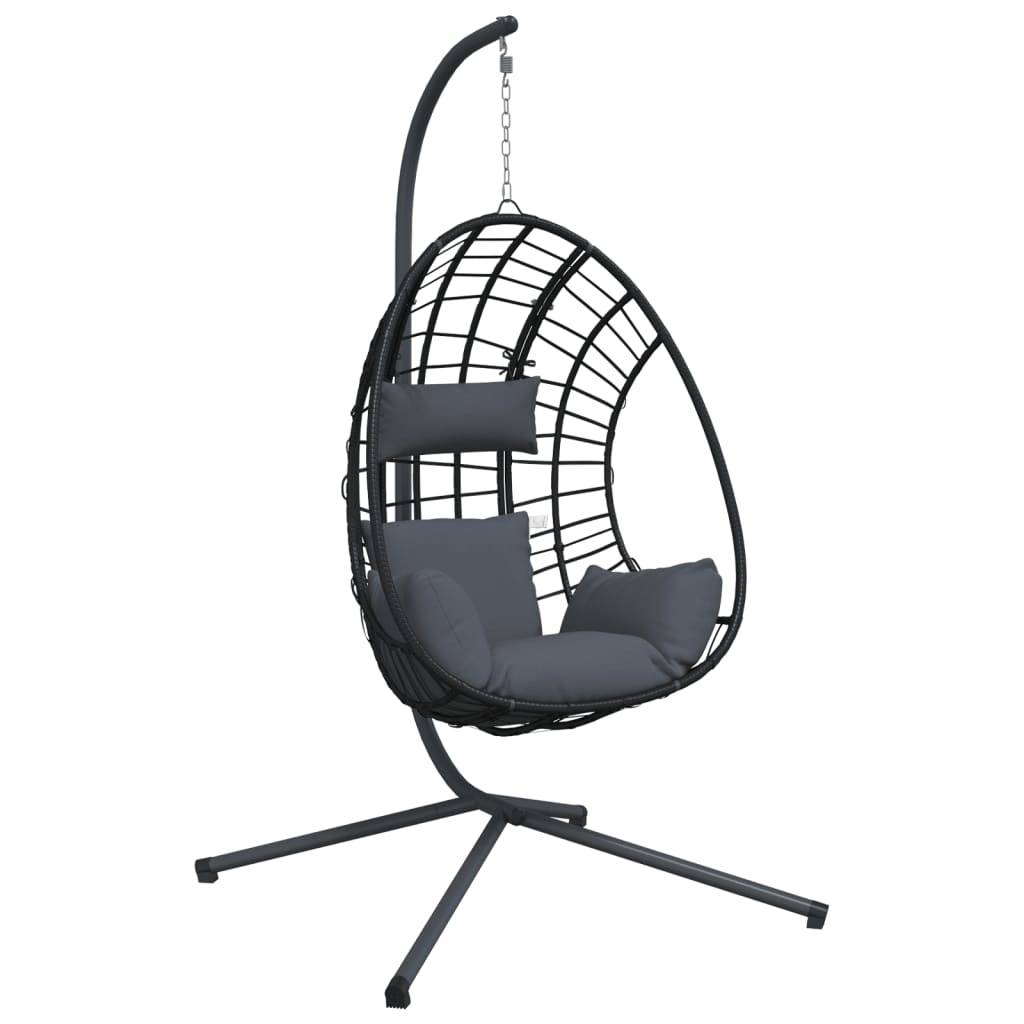 Chaise balançoire - Chaise suspendue œuf support anthracite rotin et acier HL172 - Image 1
