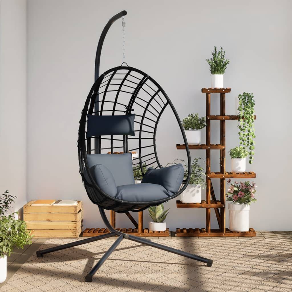 Chaise balançoire - Chaise suspendue œuf support anthracite rotin et acier HL172 - Image 2