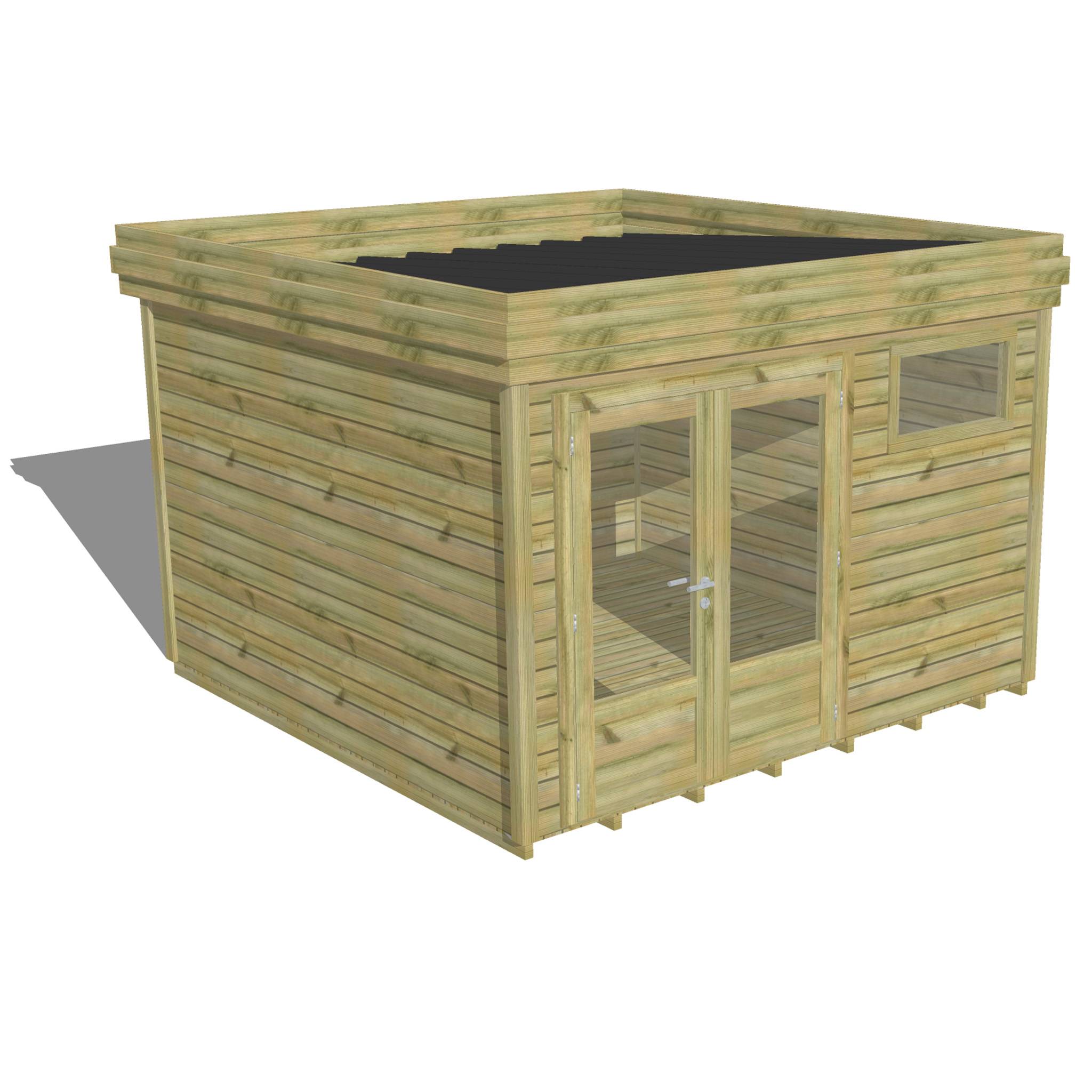 Abri Français - ABRI DE JARDIN bois autoclave 27mm - 3,44x3,44m / 12m2 - Bac acier - Plancher bois - Image 1