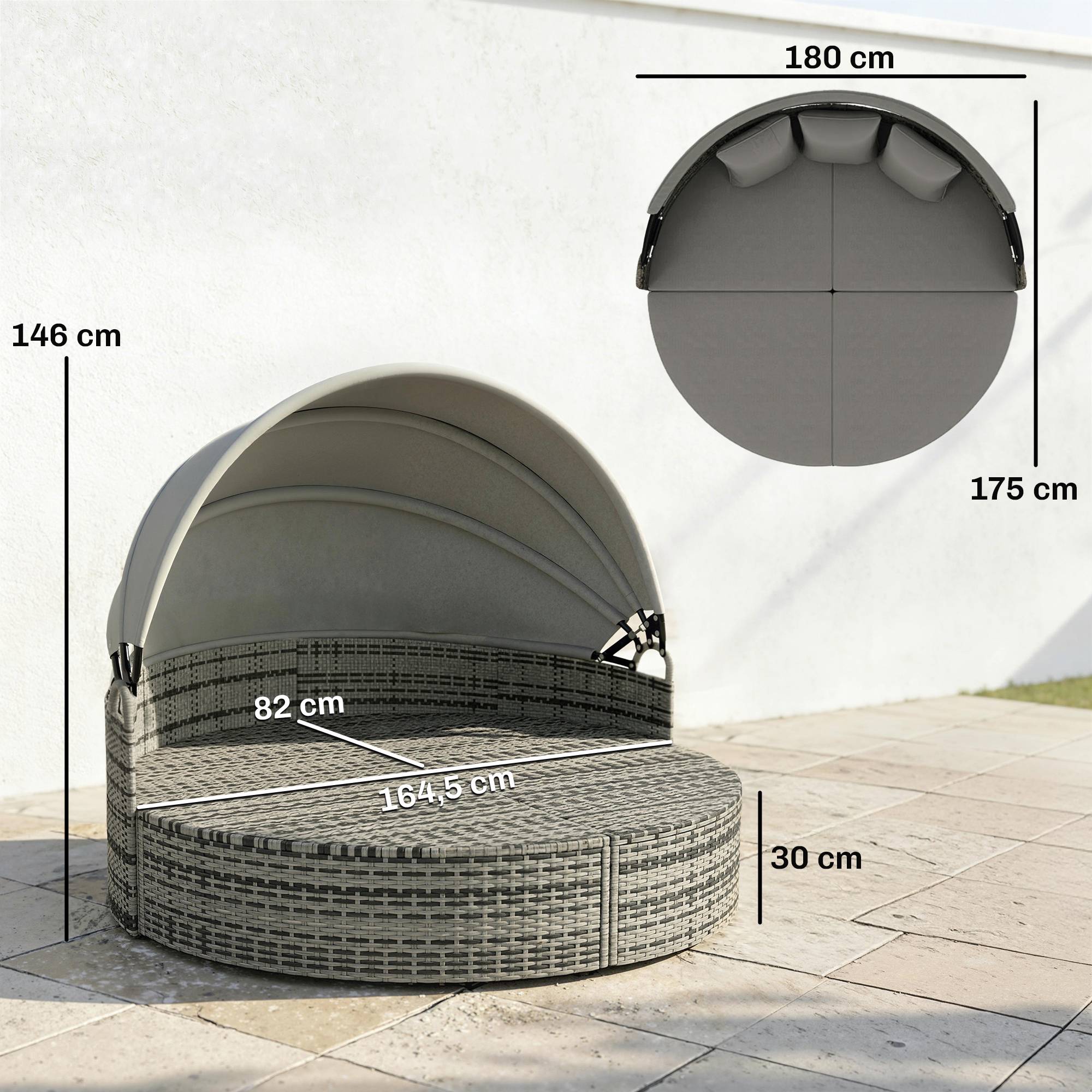 Maison Chic - 3PCS Bain de soleil rond, tansat modulable - 180x175x146cm Résine tressée Gris clair fr33 - Image 5