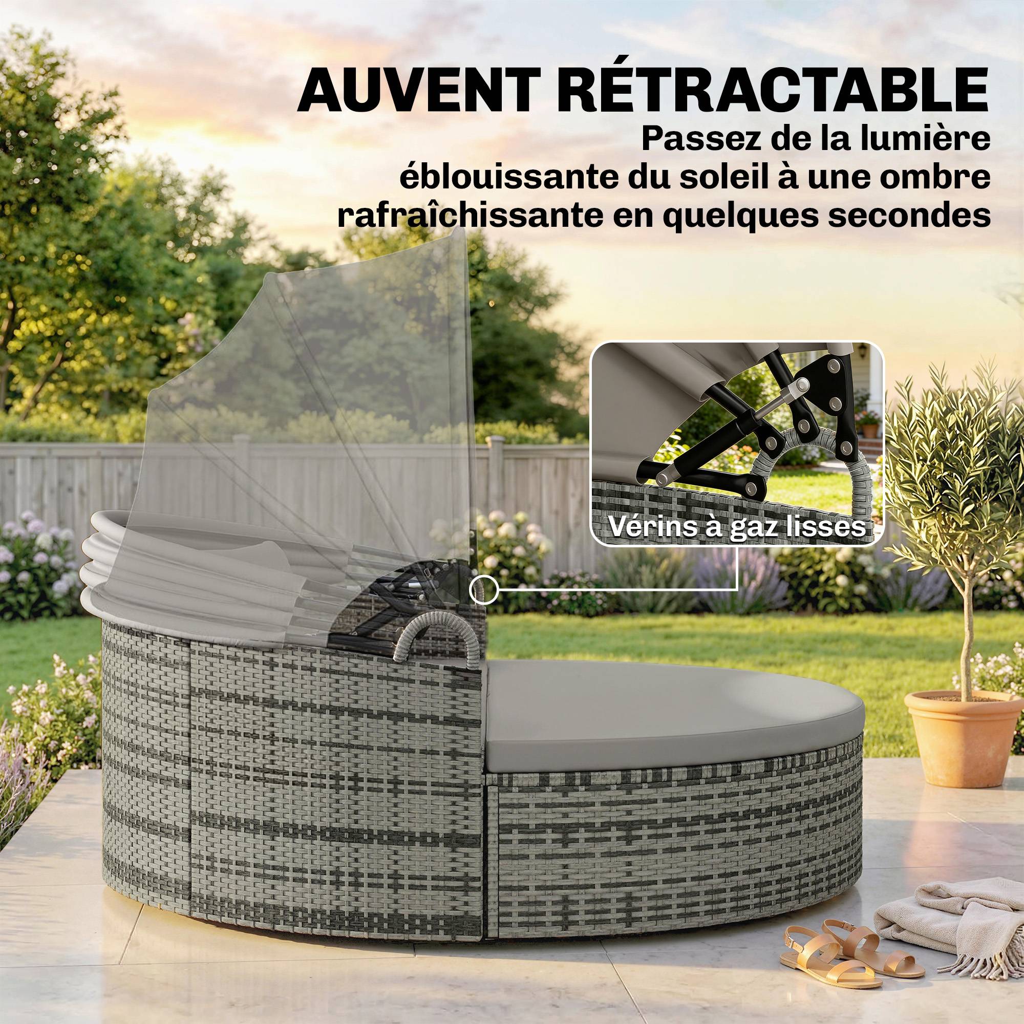 Maison Chic - 3PCS Bain de soleil rond, tansat modulable - 180x175x146cm Résine tressée Gris clair fr33 - Image 6