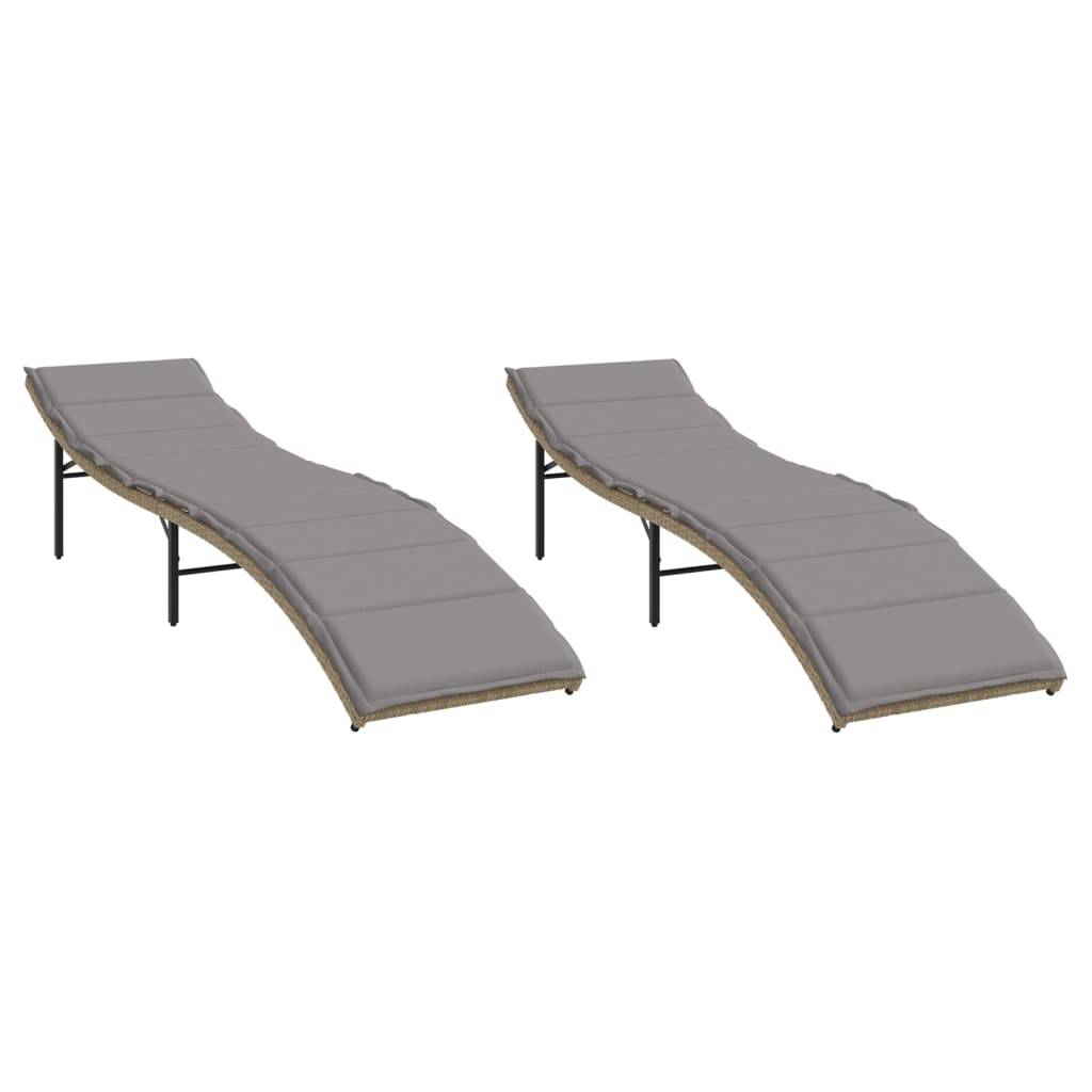 Chaise longue résine tressée beige avec coussins 55 x 199 x 89 cm - PANGIVO - Image 2