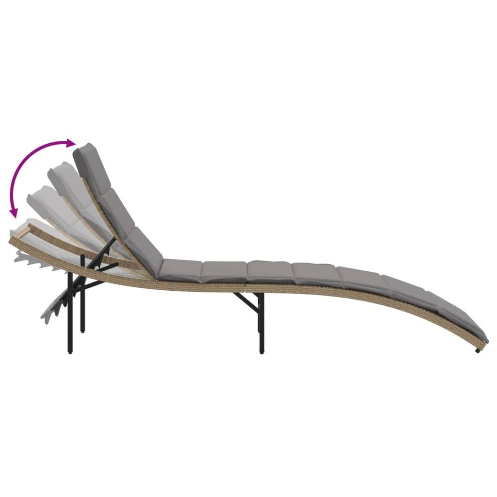 Chaise longue résine tressée beige avec coussins 55 x 199 x 89 cm - PANGIVO - Image 7