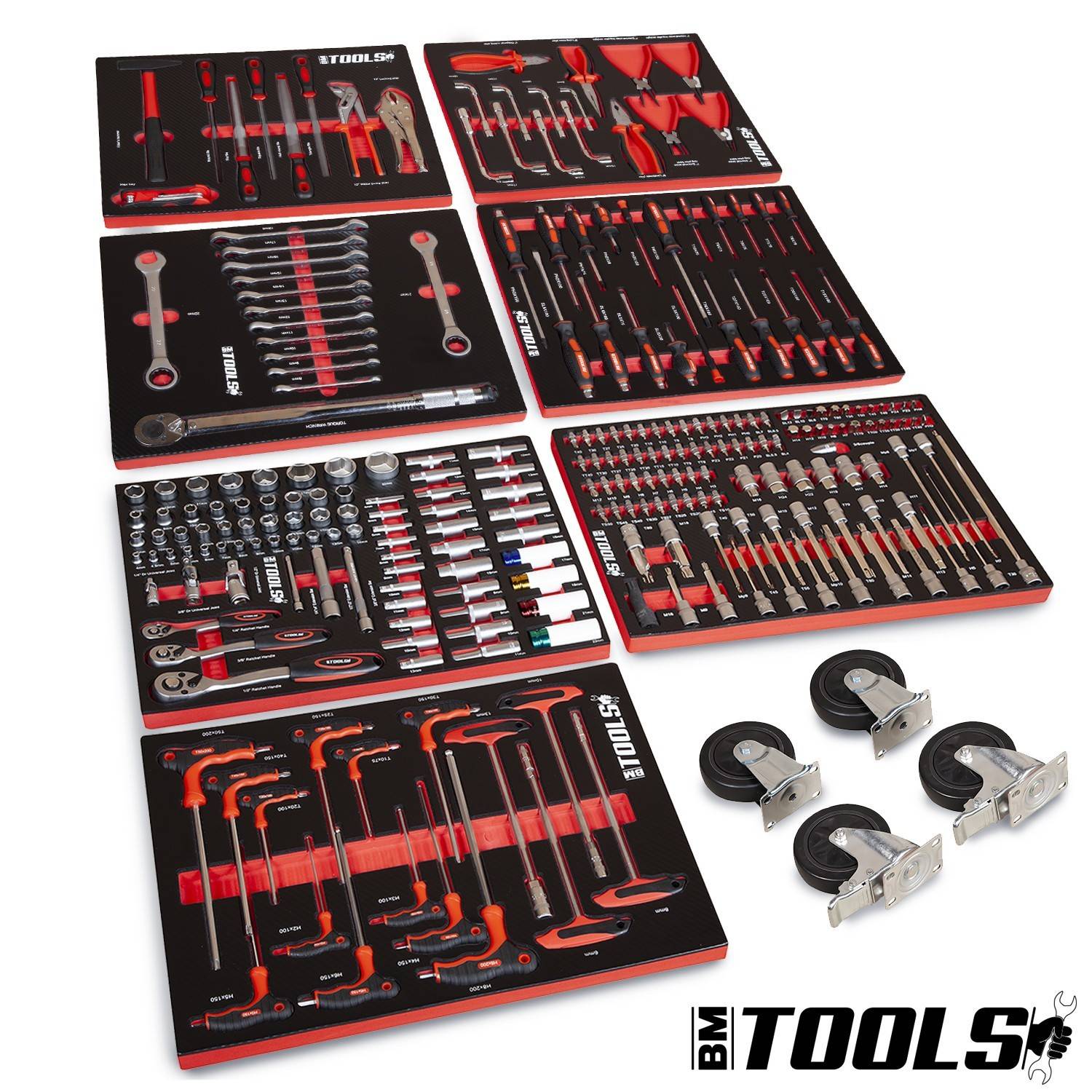 Servante d'atelier BM TOOLS 9/7 MONSTER-EDITION-RED 7 tiroirs pleins, 1 porte & 1 tiroir vertical - 257 outils - Sur roulettes - Image 4