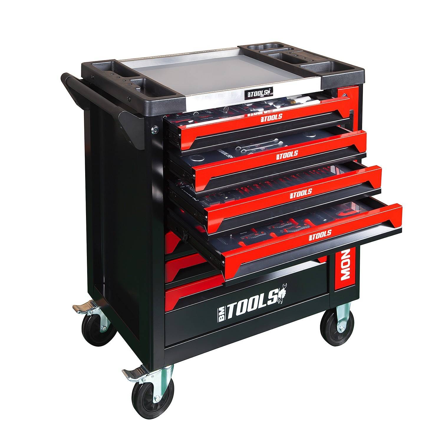 Servante d'atelier BM TOOLS 9/7 MONSTER-EDITION-RED 7 tiroirs pleins, 1 porte & 1 tiroir vertical - 257 outils - Sur roulettes - Image 2