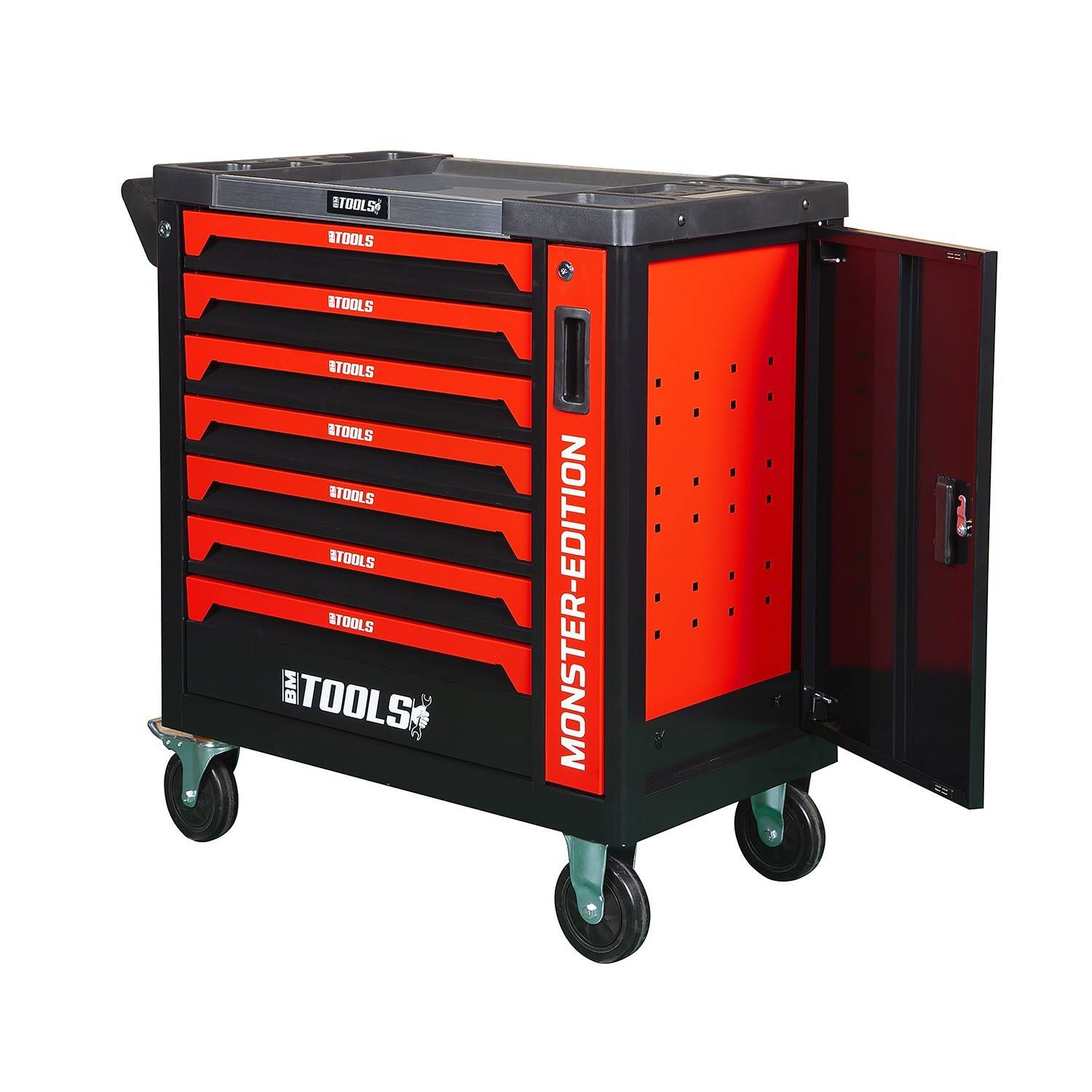 Servante d'atelier BM TOOLS 9/7 MONSTER-EDITION-RED 7 tiroirs pleins, 1 porte & 1 tiroir vertical - 257 outils - Sur roulettes - Image 5