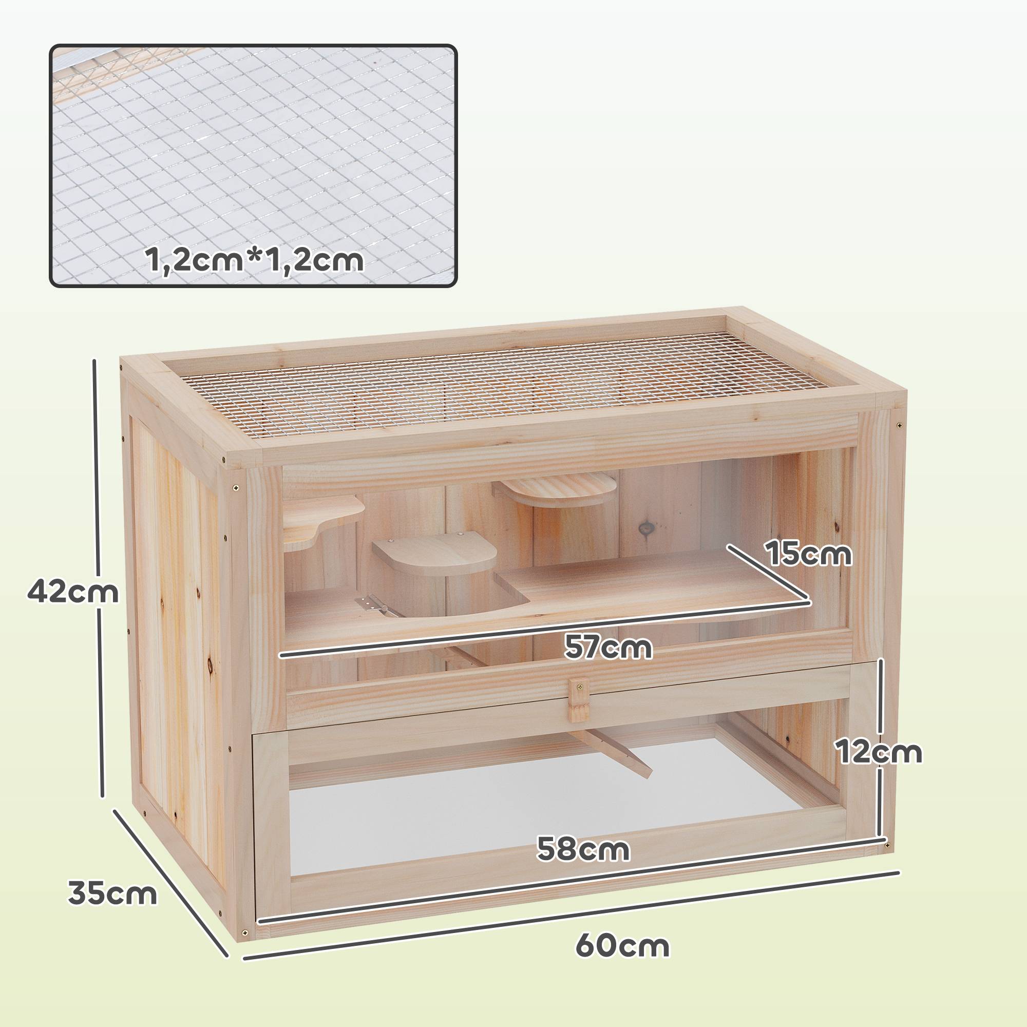 Sans Marque - Cage hamster bois 2 niveaux petite maison animaux plateformes échelles 60x35x42 cm bois naturel - Image 5
