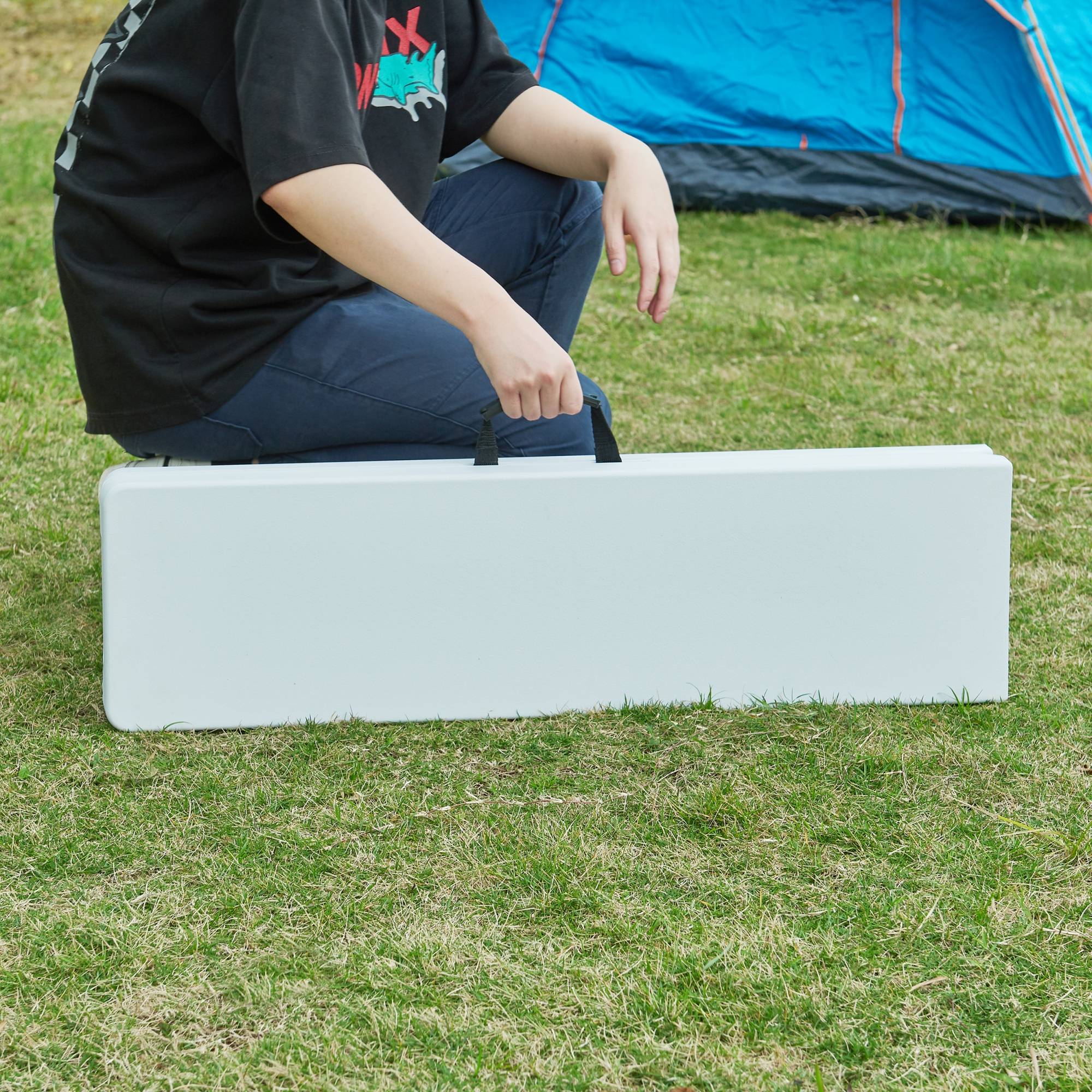 Lot de 2 bancs de camping pliables Ljusnarsberg 180 x 25 x 43 cm blanc [en.casa] - Image 3