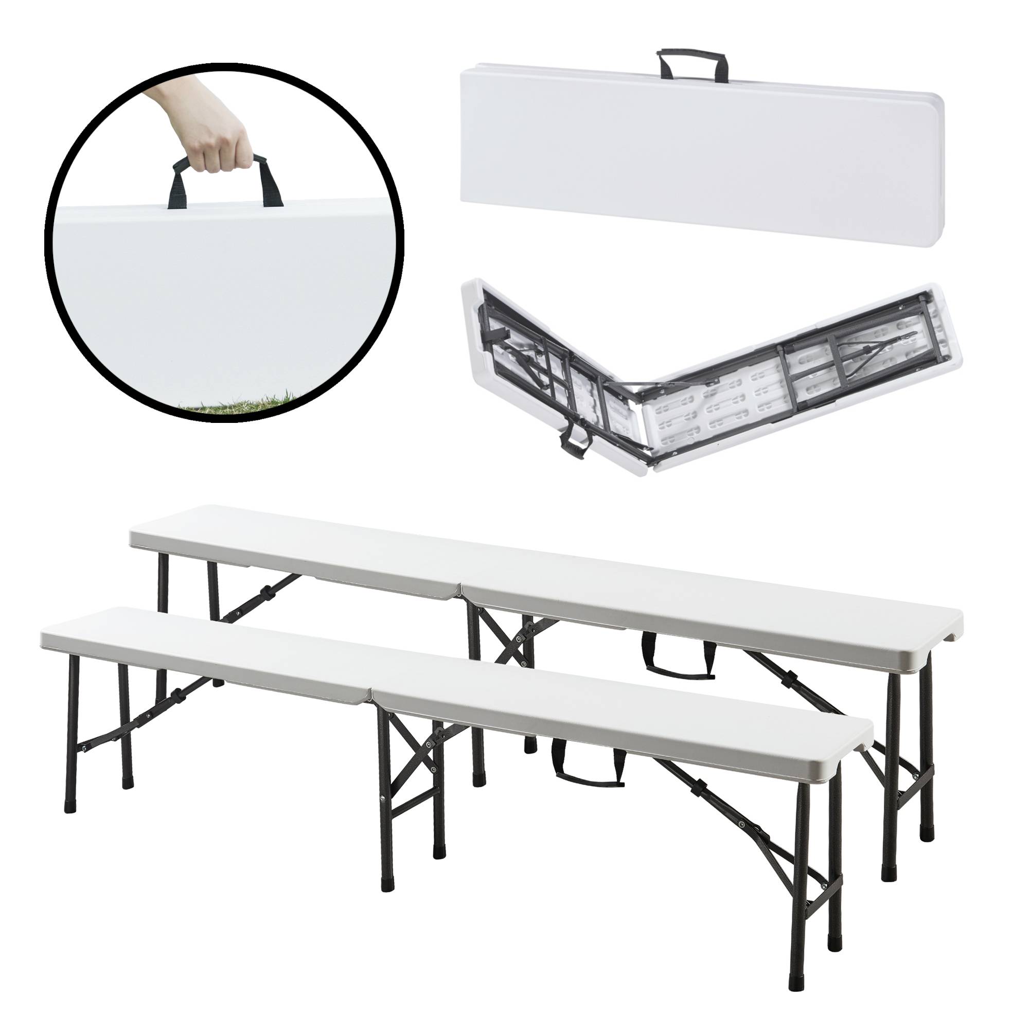 Lot de 2 bancs de camping pliables Ljusnarsberg 180 x 25 x 43 cm blanc [en.casa] - Image 1