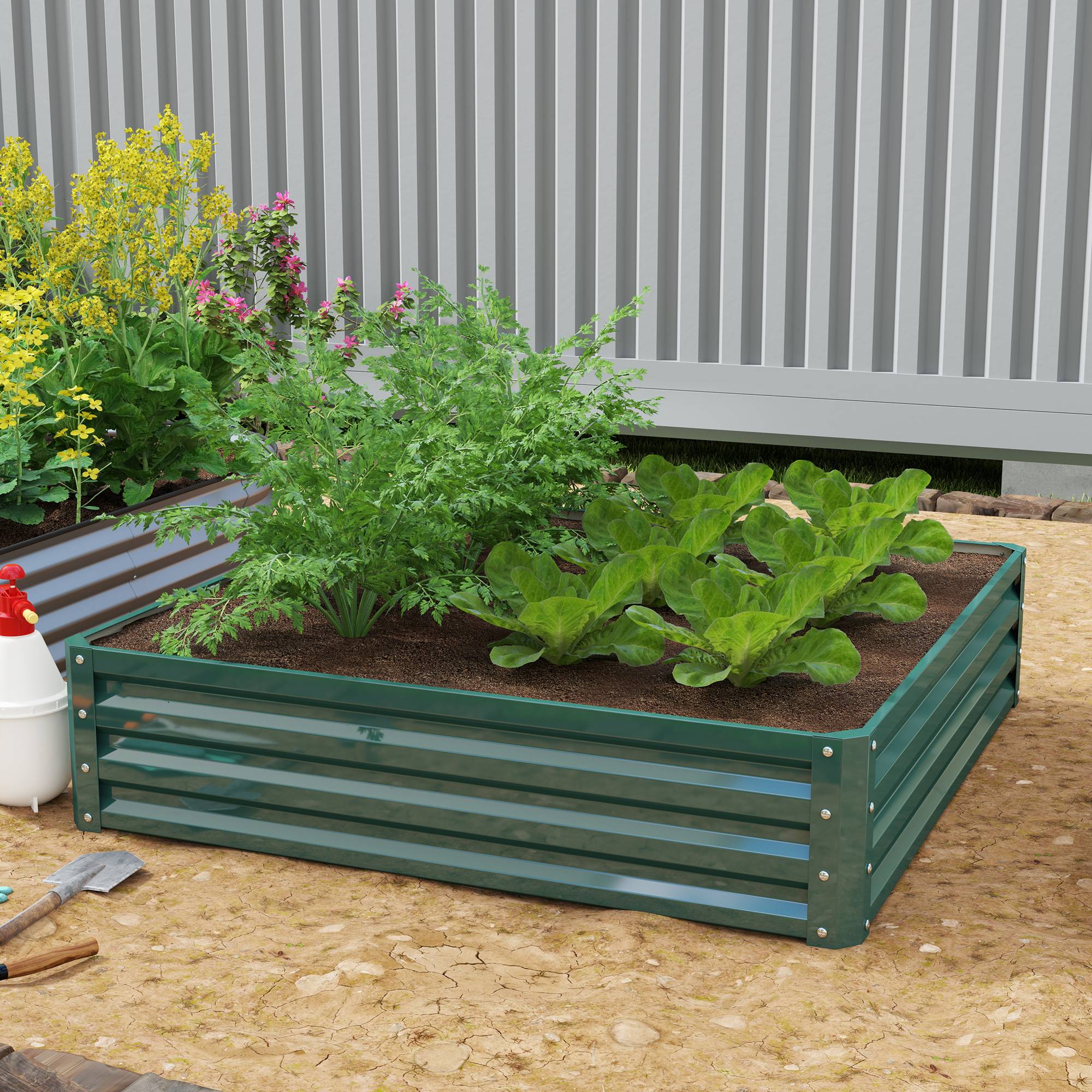 Outsunny - Carré potager de jardin 120x120x30 cm pour culture de légumes acier galvanisée vert foncé - Outsunny - Image 2