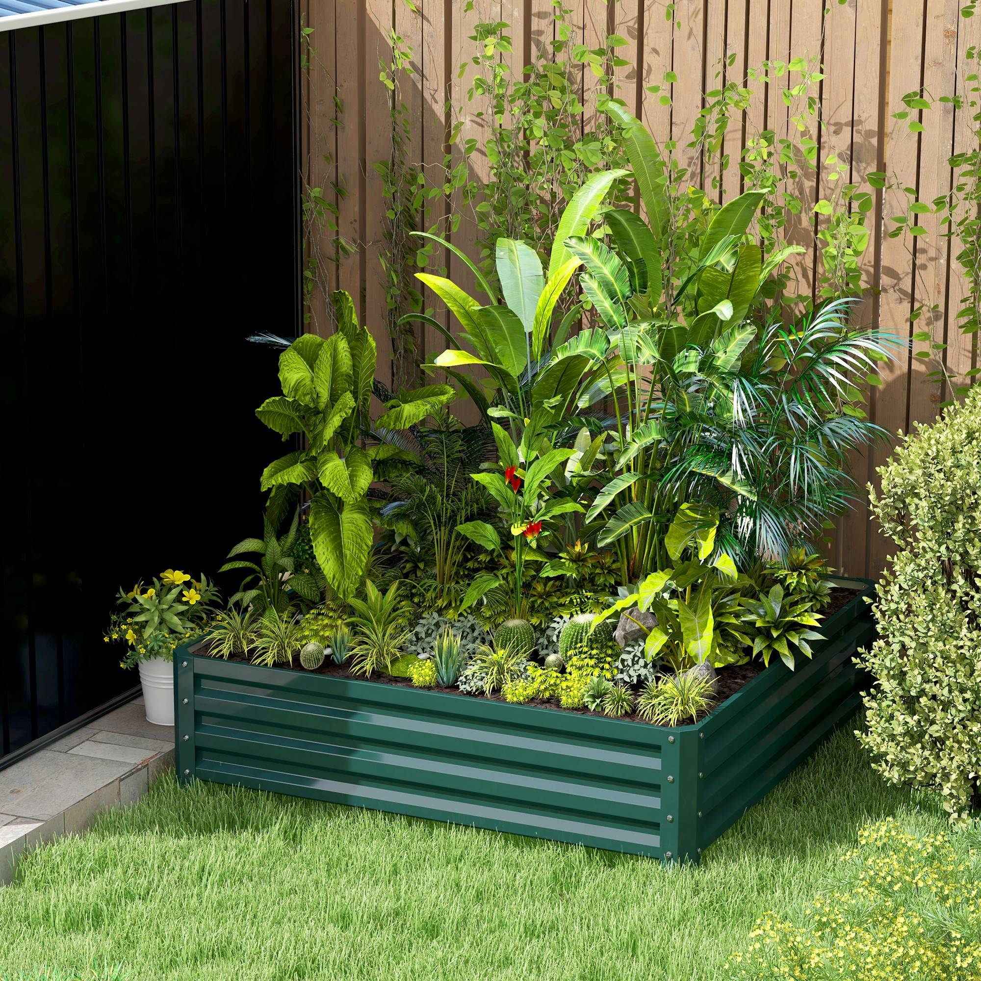 Outsunny - Carré potager de jardin 120x120x30 cm pour culture de légumes acier galvanisée vert foncé - Outsunny - Image 9