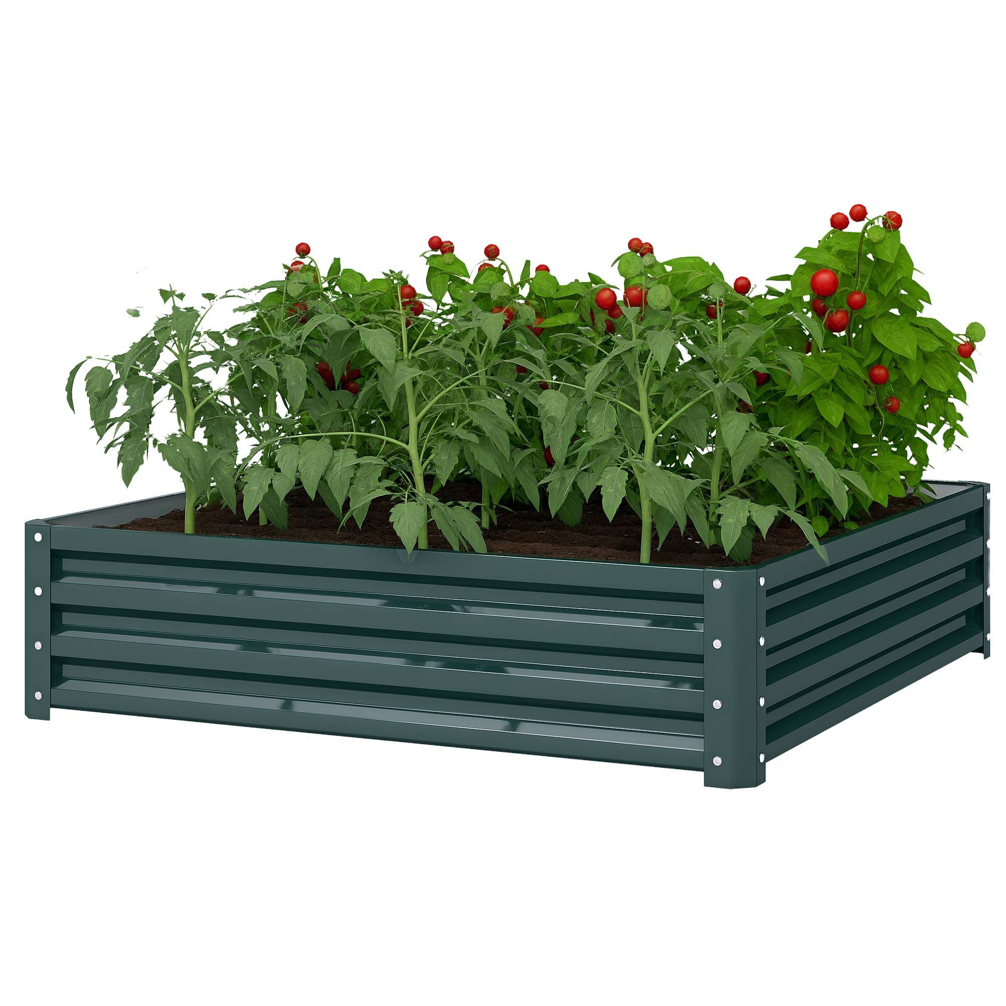 Outsunny - Carré potager de jardin 120x120x30 cm pour culture de légumes acier galvanisée vert foncé - Outsunny