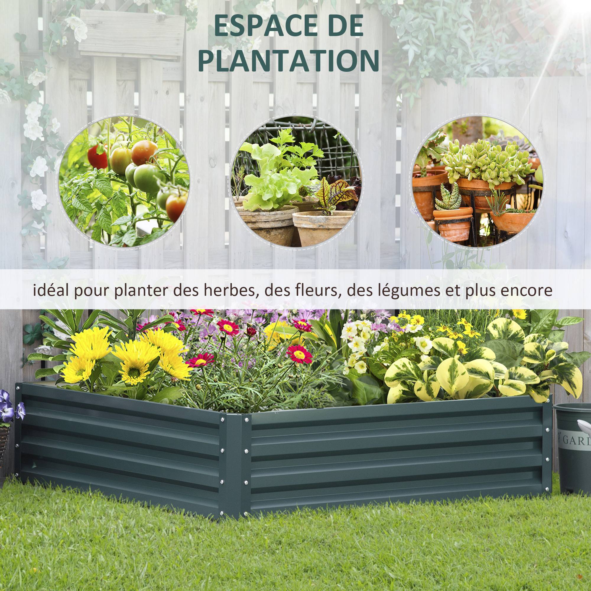 Outsunny - Carré potager de jardin 120x120x30 cm pour culture de légumes acier galvanisée vert foncé - Outsunny - Image 4