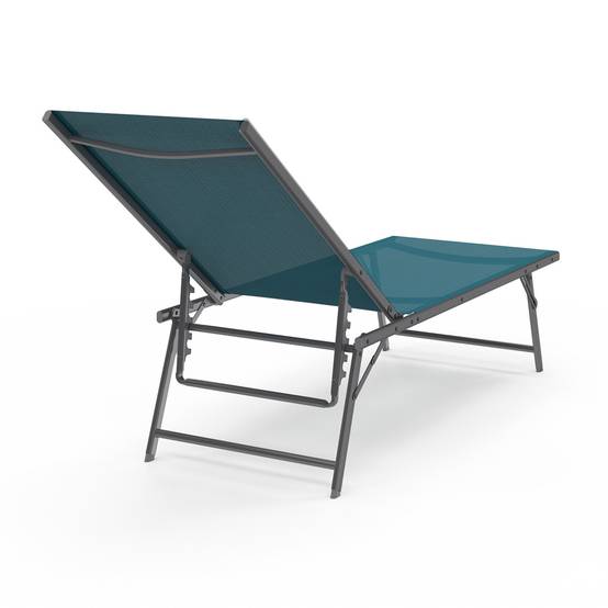 Lot de 2 transats de jardin inclinables KAILUA en acier gris anthracite et toile bleu canard - Image 4