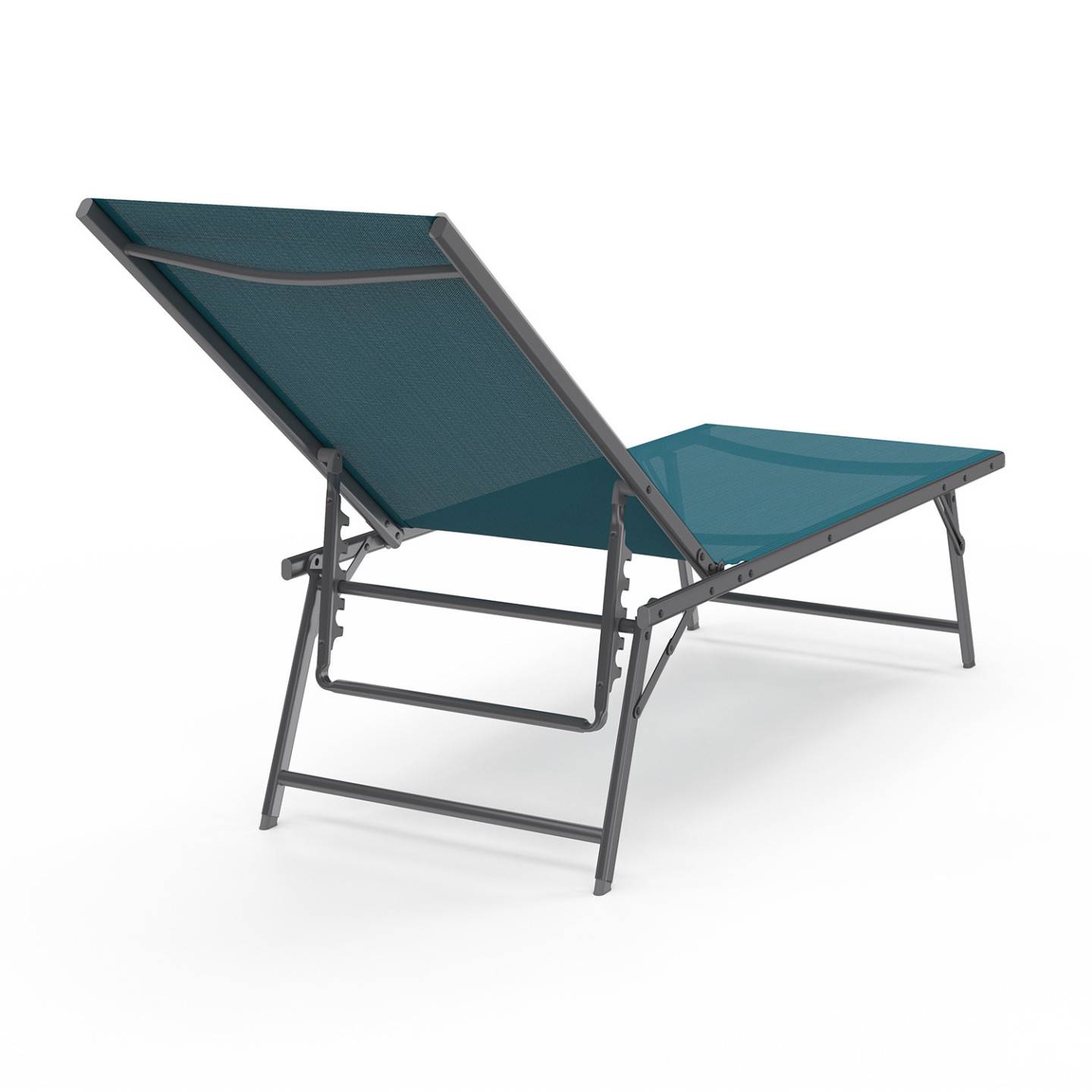 Lot de 2 transats de jardin inclinables KAILUA en acier gris anthracite et toile bleu canard - Image 4