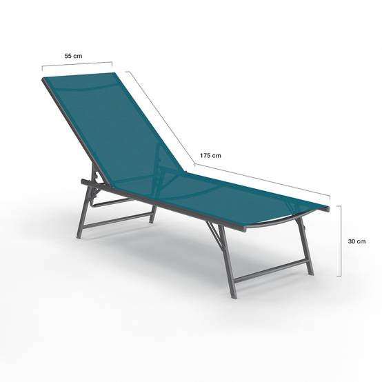 Lot de 2 transats de jardin inclinables KAILUA en acier gris anthracite et toile bleu canard - Image 5