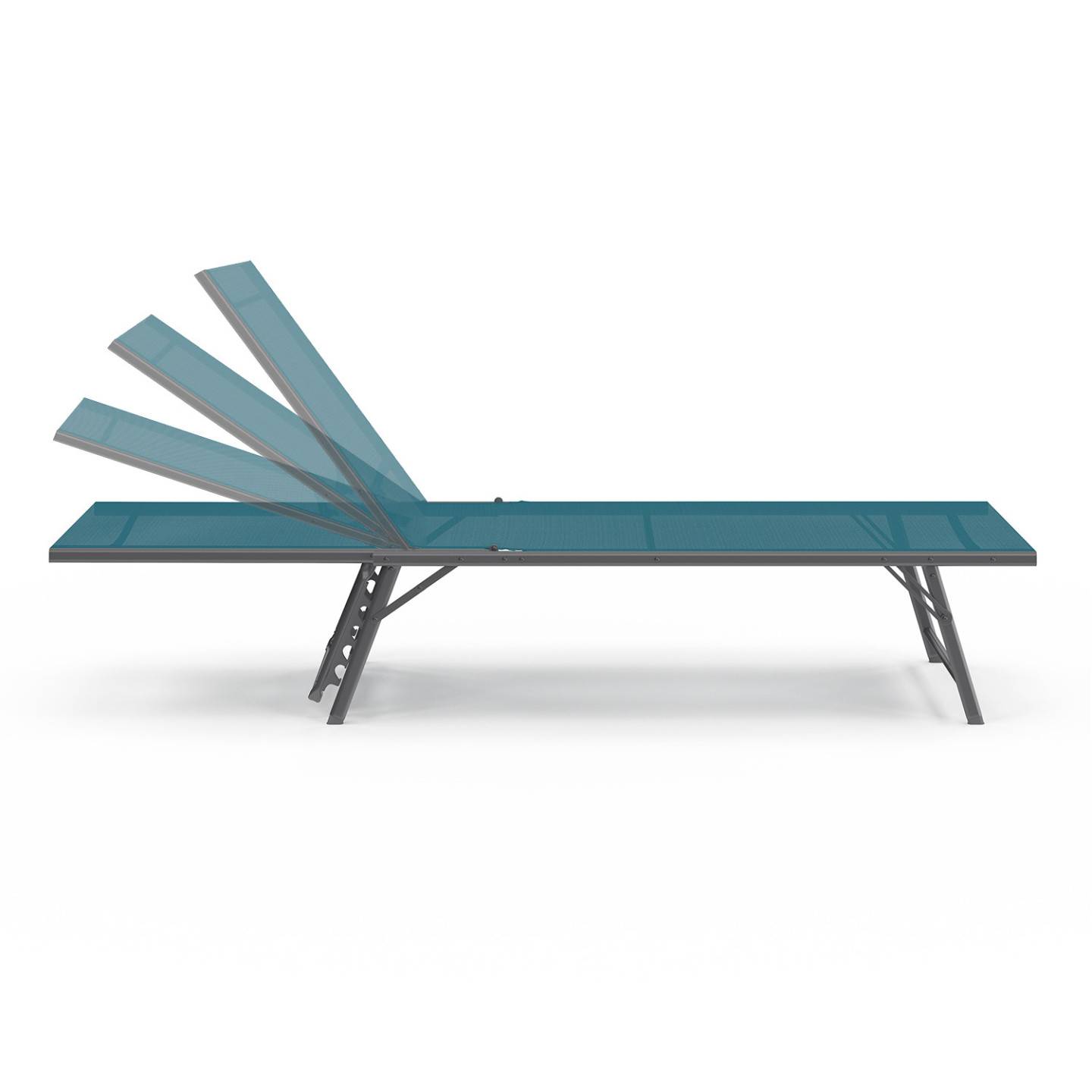 Lot de 2 transats de jardin inclinables KAILUA en acier gris anthracite et toile bleu canard - Image 3