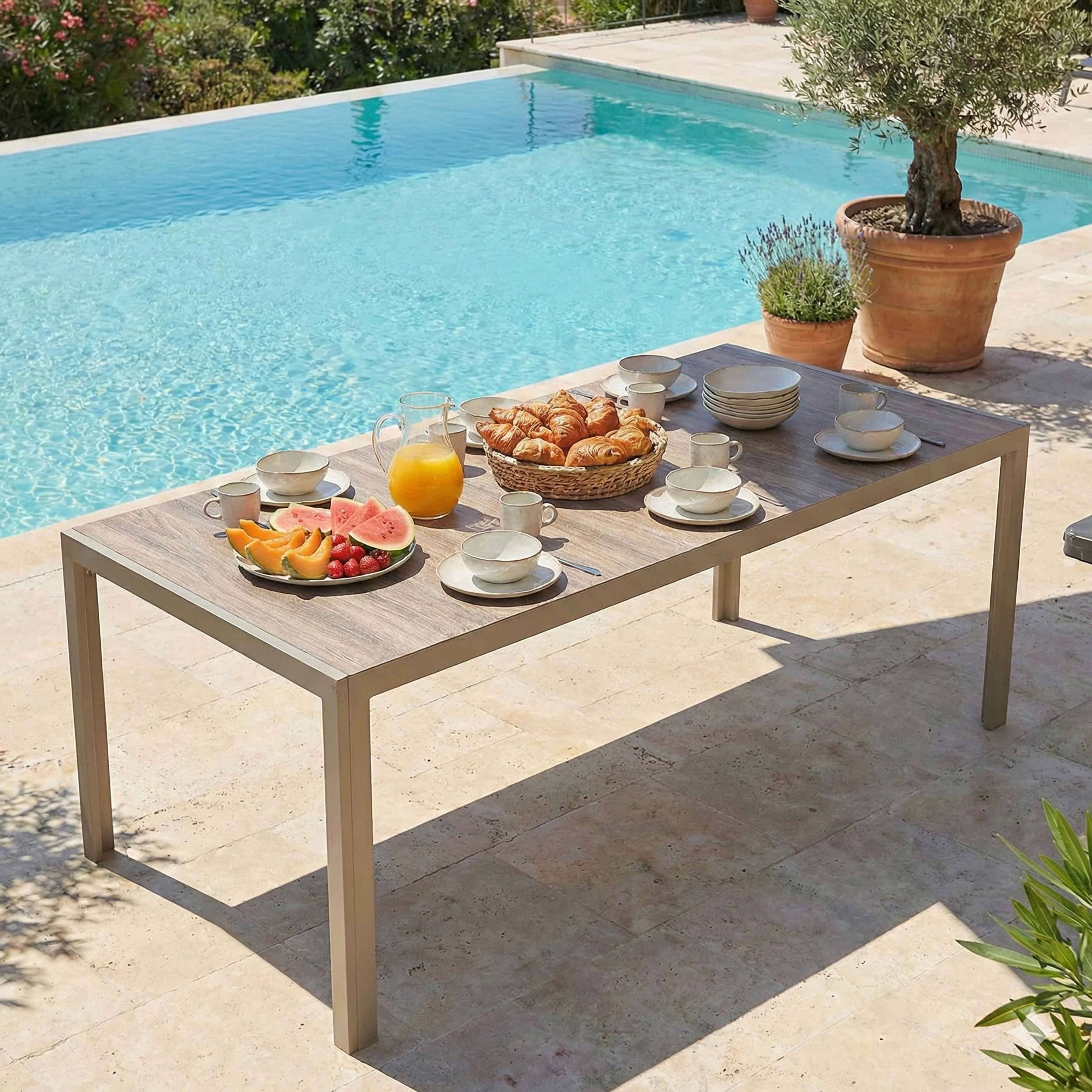 Oviala - Table de jardin en aluminium et céramique effet bois 206 cm crème Tivoli - Oviala - Image 2