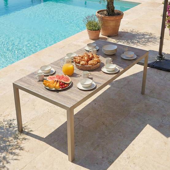 Oviala - Table de jardin en aluminium et céramique effet bois 206 cm crème Tivoli - Oviala - Image 3