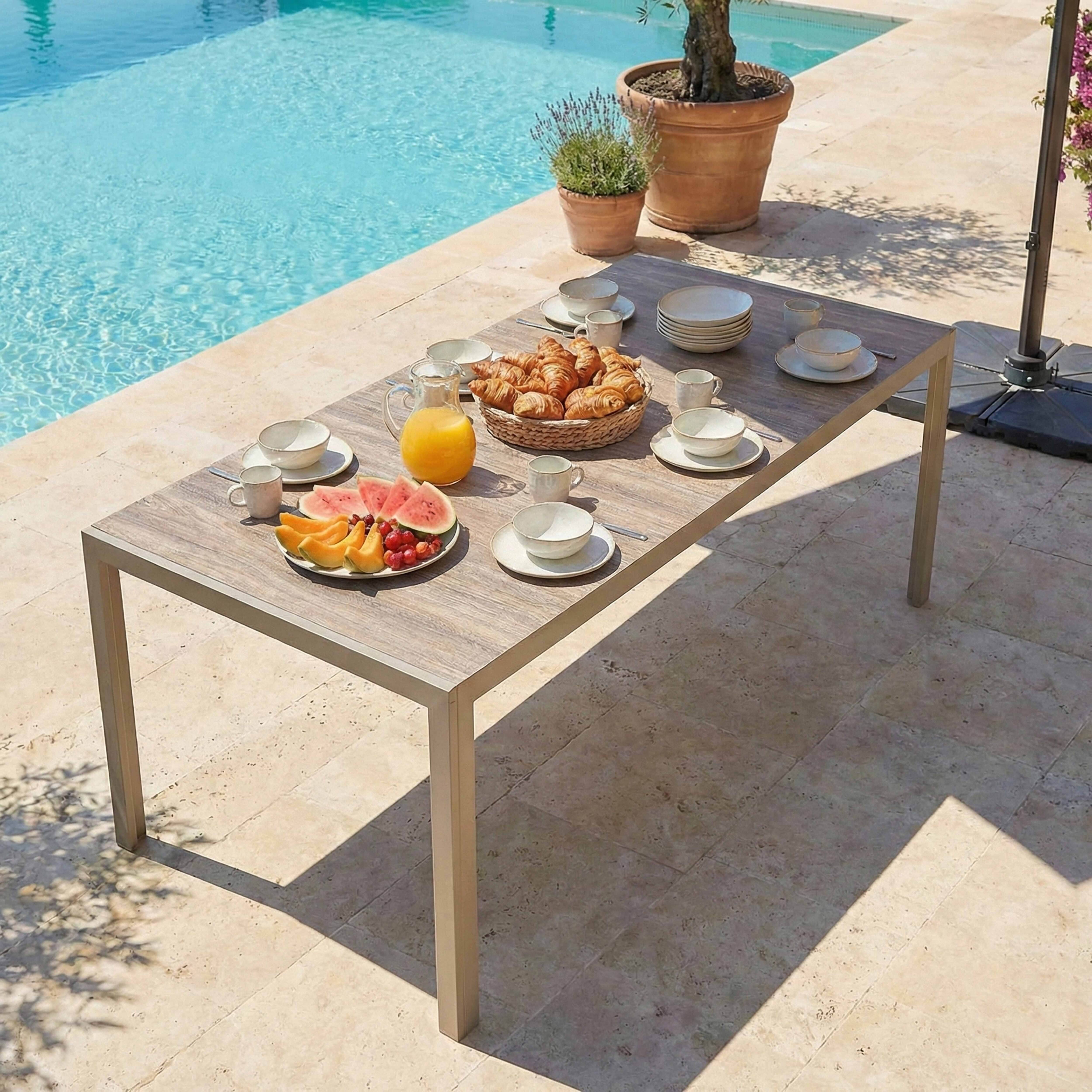 Oviala - Table de jardin en aluminium et céramique effet bois 206 cm crème Tivoli - Oviala - Image 3