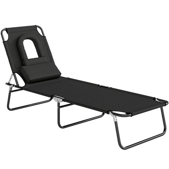 Bain de Soleil Pliable transat inclinable 4 Positions Chaise Longue 3 Coussins fournis Noir fr108 - Image 1