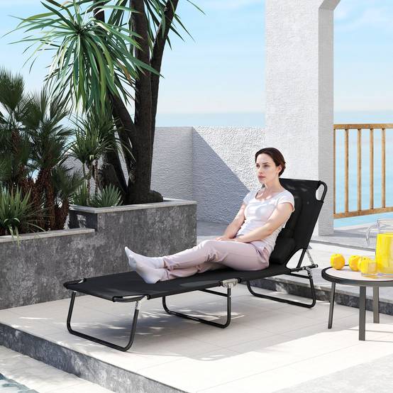 Bain de Soleil Pliable transat inclinable 4 Positions Chaise Longue 3 Coussins fournis Noir fr108 - Image 4