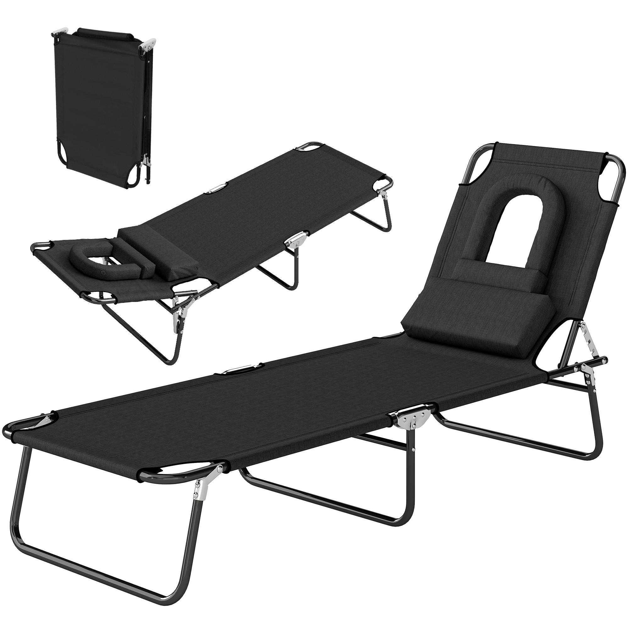 Bain de Soleil Pliable transat inclinable 4 Positions Chaise Longue 3 Coussins fournis Noir fr108 - Image 2