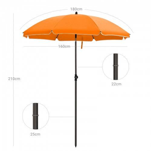Helloshop26 - Parasol droit 50 nervures en fibre de verre toile polyester inclinable sac de transport terrasse jardin balcon plage diamètre 160 cm orange - Image 5
