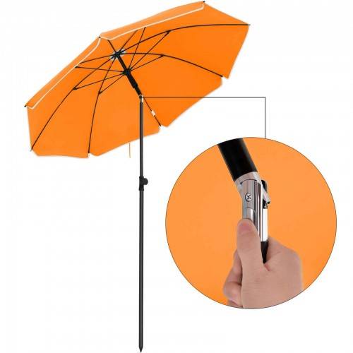 Helloshop26 - Parasol droit 50 nervures en fibre de verre toile polyester inclinable sac de transport terrasse jardin balcon plage diamètre 160 cm orange - Image 2