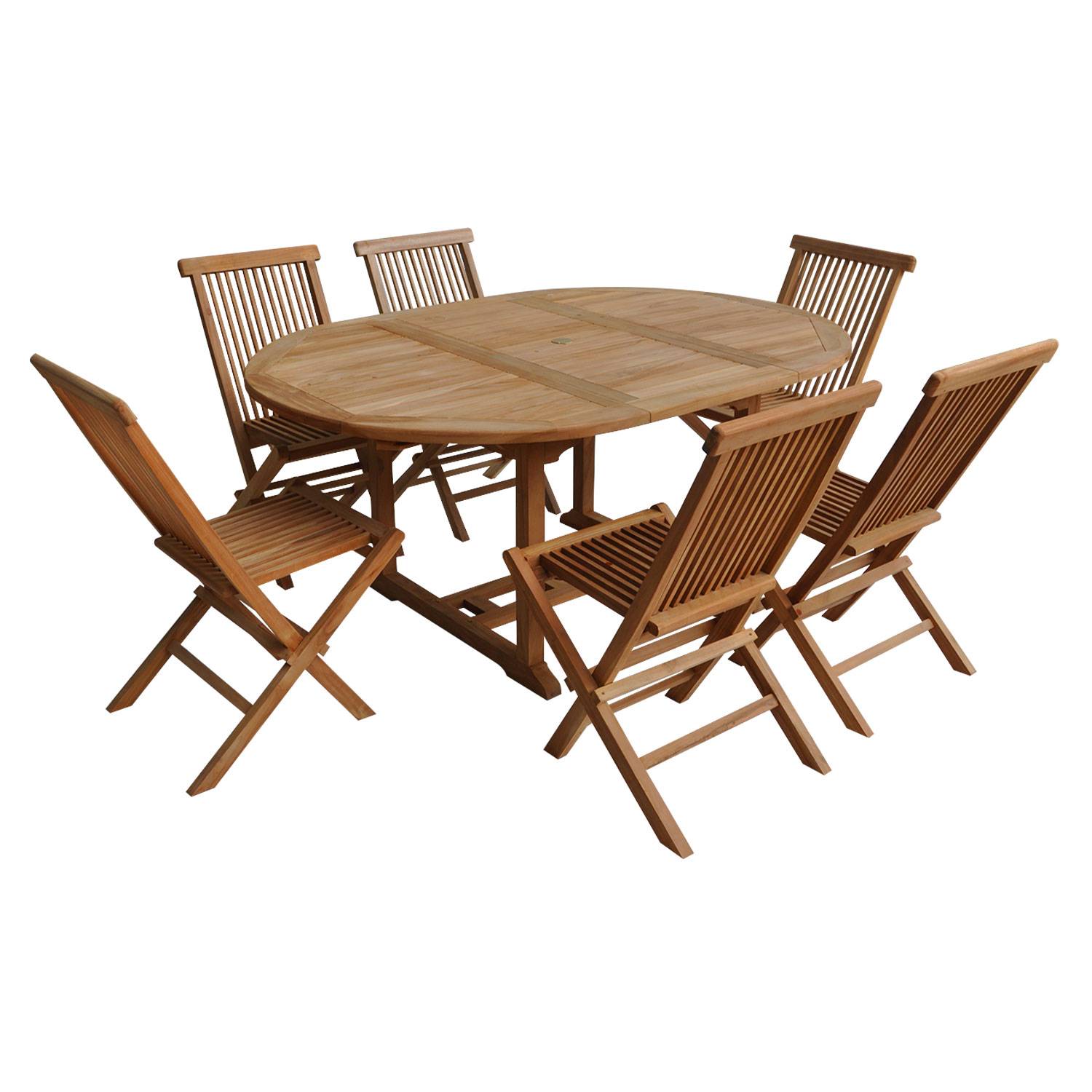 Happy Garden - Salon de jardin en teck LOMBOK - table ronde extensible - 6 places - HAPPY GARDEN - Image 1