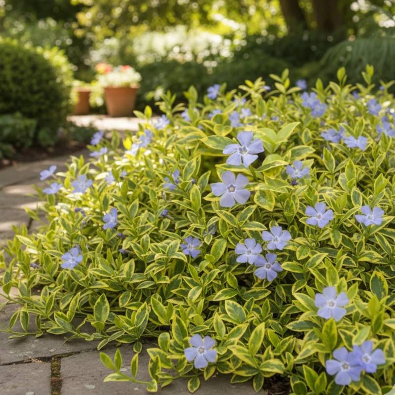 Pervenche Aureovariegata à fleurs Bleue/ - feuillage Persistant - Lot de 9 godets