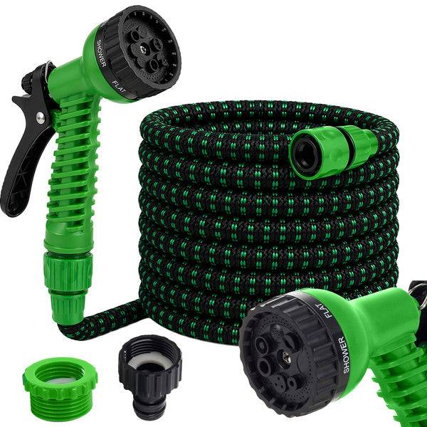 Tuyau d'arrosage flexible et extensible avec pistolet et raccords robustes, 10,5-22,5 m - Image 1