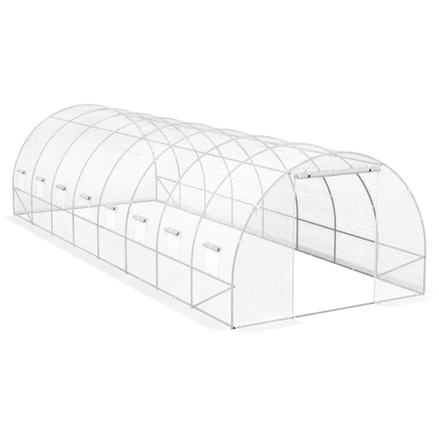 IDMARKET - Serre de jardin tunnel 24m² 8 x 3 x 2 m acier galvanisé + bâche anti-UV avec porte et fenêtres DES ANDES blanche - Image 3
