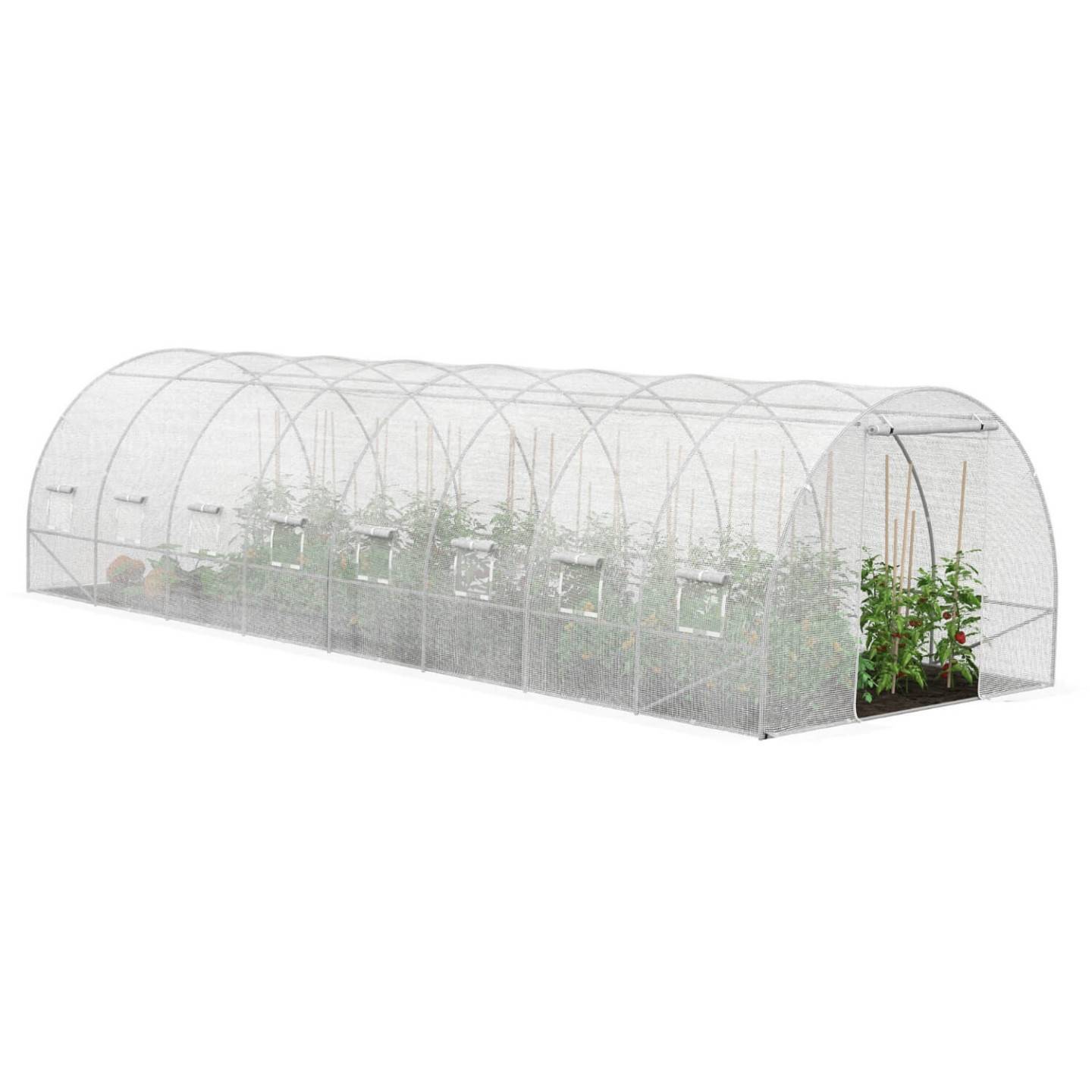 IDMARKET - Serre de jardin tunnel 24m² 8 x 3 x 2 m acier galvanisé + bâche anti-UV avec porte et fenêtres DES ANDES blanche - Image 2
