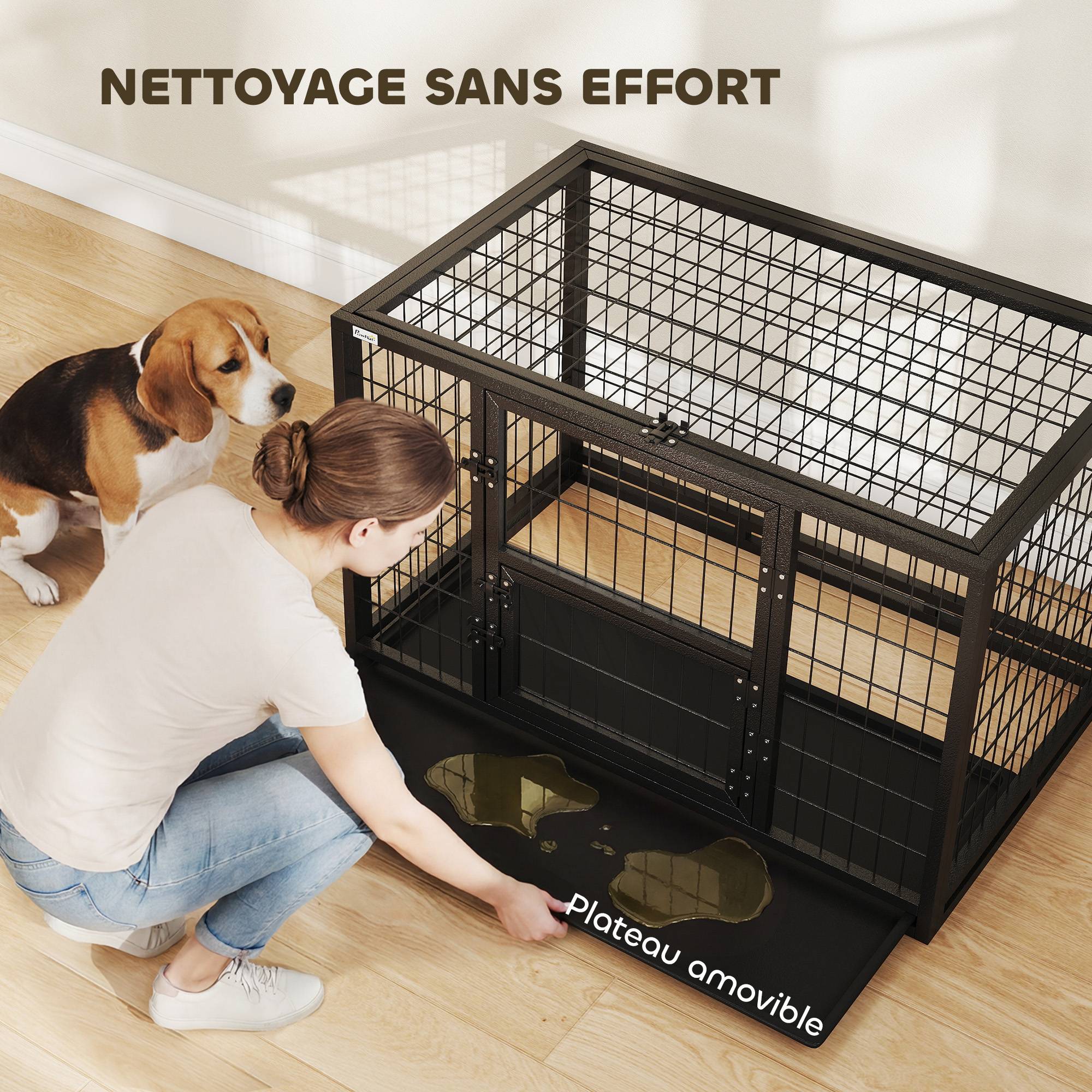 Cage chien robuste acier intérieur porte nourrissage plateau amovible 94x60x64cm noir - ComfortXL Outdoor Living - Image 9