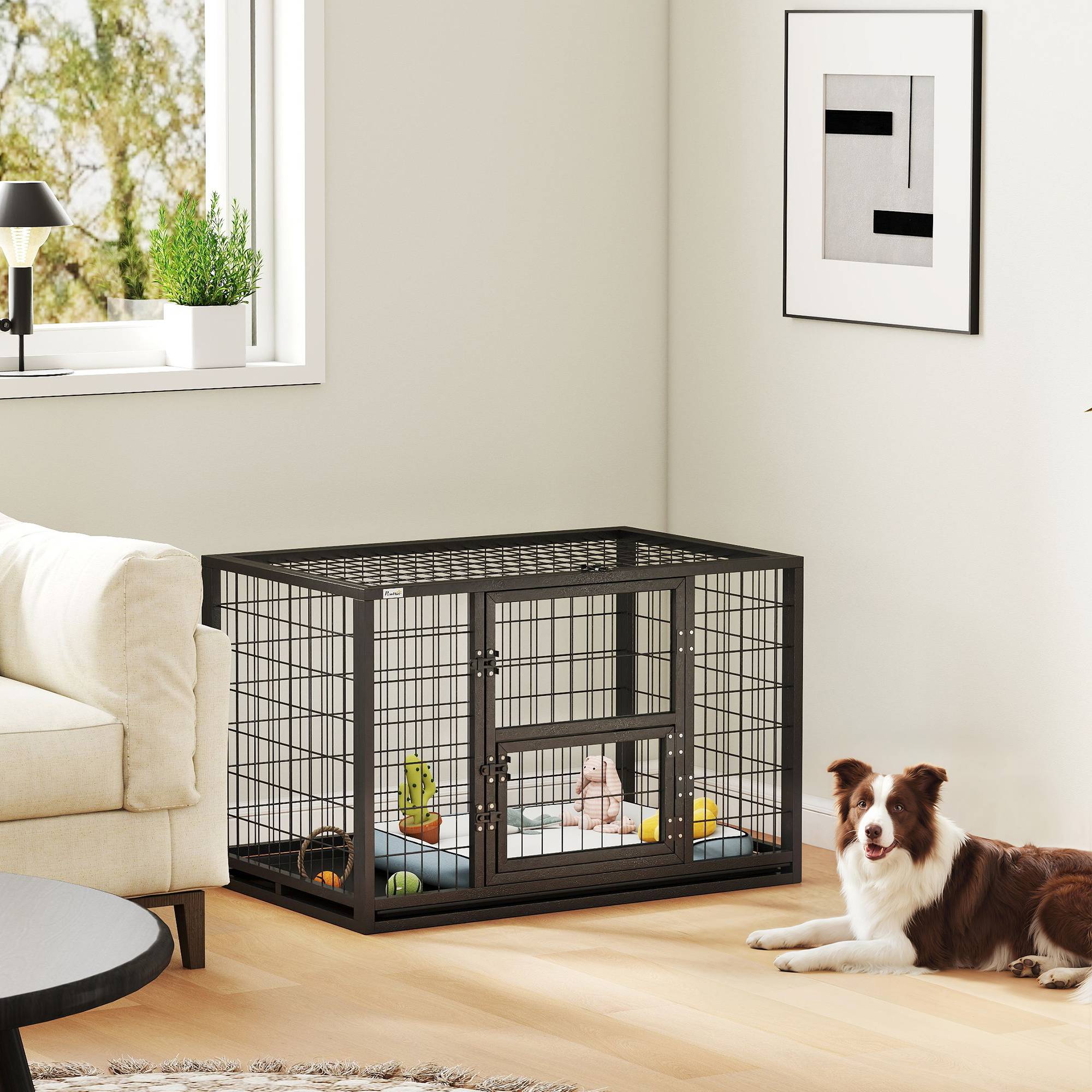 Cage chien robuste acier intérieur porte nourrissage plateau amovible 94x60x64cm noir - ComfortXL Outdoor Living - Image 3